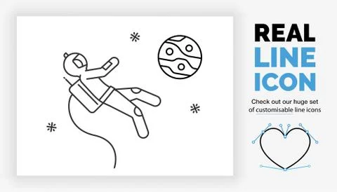 Editable real line icon of a stick figure spaceman Stock Illustration