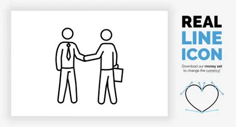 Editable real line icon of two stick figure businessman shaking hands Stock Illustration