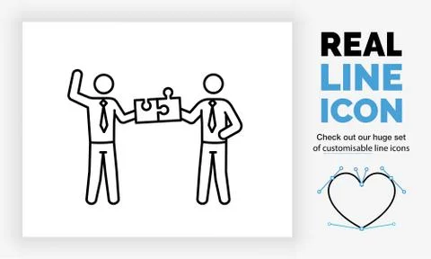 Editable real line icon of two stick figure business man working together Stock Illustration