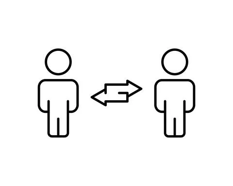 Editable real line icon of two walking stick figure people having social dist Stock Illustration