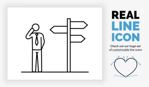 Editable real line icon of a way finding sign Stock Illustration