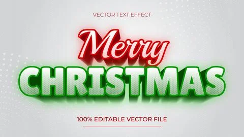 Editable Red and Green Merry Christmas Text Effect on a white background Stock Illustration