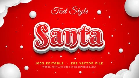 Editable Santa Text Style with Snow Effect Eps Vector File Illustrazione stock