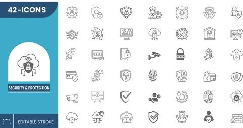 Editable Security &amp; Protection Icon Set Stock Illustration
