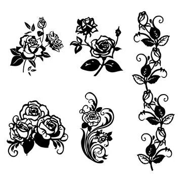 Editable set of five vector roses clipart on the white background. EPS10. Illustrazione stock
