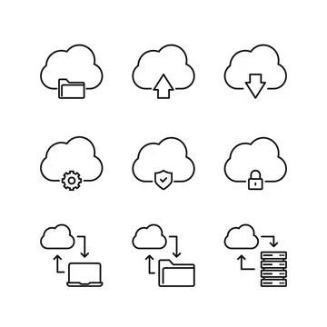 Editable Set Icon of Cloud Computing, Vector illustration isolated on white.. Stock Illustration