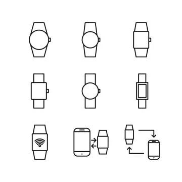 Editable Set Icon of Smartwatch, Vector illustration isolated on white back.. Stock Illustration