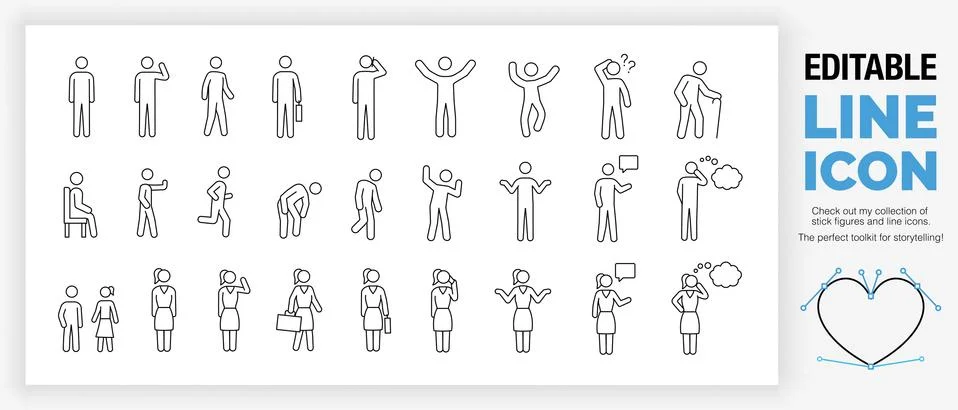 Editable set of stick figures Stock Illustration