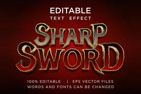 Editable Sharp Sword 3D Text Effect Fantasy Game Vector Style Stock Illustration