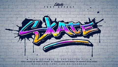 Editable Skate Graffiti Text Effect Design with Customizable Colorful Grung.. Stock Illustration