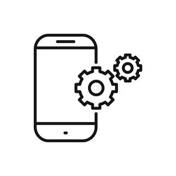 Editable smartphone setup cog gear line icon. Vector illustration isolated on Stock Illustration