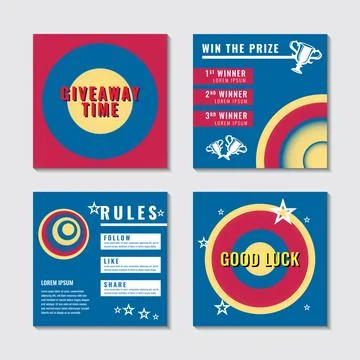 Editable Social Media Post Template. Giveaway Promo Web Banner. Colorful Fl.. Stock Illustration