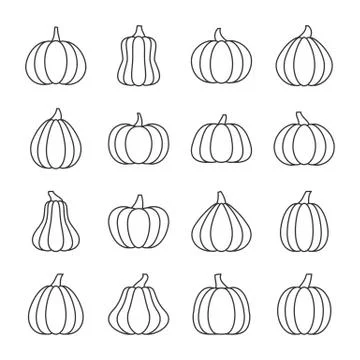 Editable stroke Halloween Pumpkin line icon set Stock Illustration