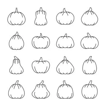 Editable stroke Halloween pumpkin line icon set Stock Illustration