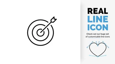 Editable stroke real line icon of an arrow that hit the mark Stock Illustration