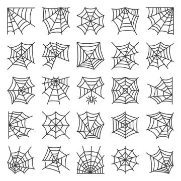 Editable stroke Spider web thin line icon set Stock Illustration