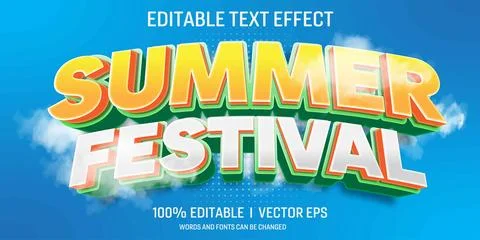 Editable summer festival vector 3d text effect with modern style design Stock Illustration