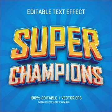 Editable Super champions vector 3d text effect with modern style design Stock Illustration
