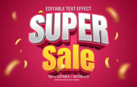 Editable super sale vector 3d text effect with modern style design Stock Illustration