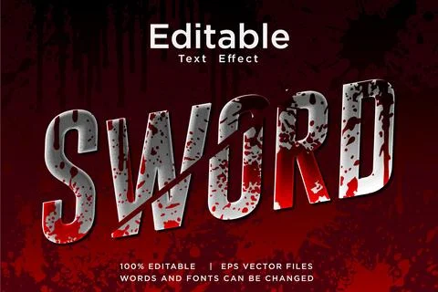 Editable Sword Slash 3D Text Effect Bloody Metal Vector Style Stock Illustration