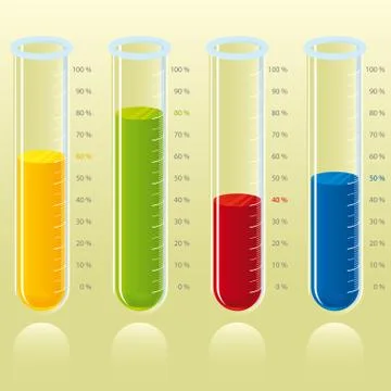 Editable test tubes chart in bright colors. Stock Illustration