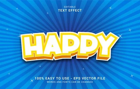 Editable text effect, 3D Happy style Illustrazione stock