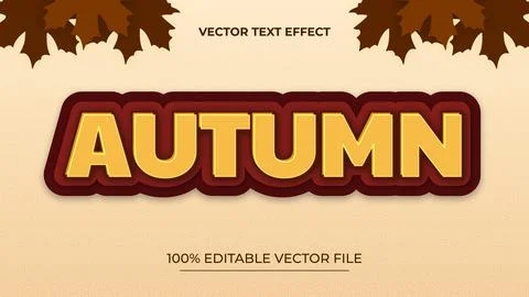 Editable text effect autumn text with leaves illustration Stock Illustration