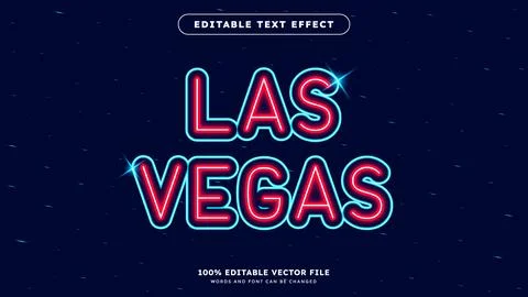 Editable Text Effect Bright neon letters of red and blue color club Las Veg.. Stockillustratie
