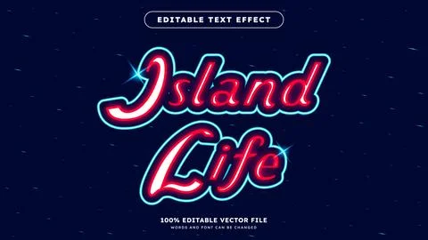 Editable Text Effect Bright neon letters of red and blue color club Island .. Stockillustratie