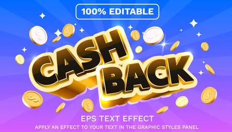 Editable text effect. cash back coin. Retro style. Vector illustration Stock Illustration