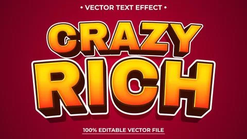 Editable text effect Crazy Rich 3d Cartoon template style premium vector Stock Illustration
