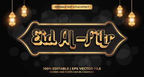 Editable text effect. Eid Al fitr on gold 3d style illustration. Editable t.. Stock Illustration