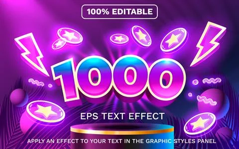 Editable text effect. Free coin slots, sale template. Neon style. Vector Stock Illustration