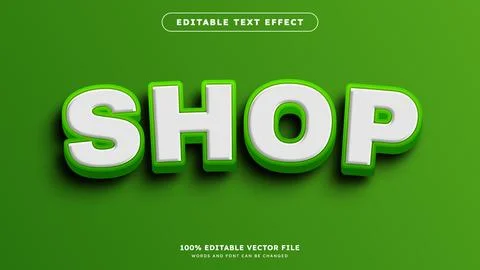 Editable text effect Green Shop sale 3D smart object text effect Stock Illustration