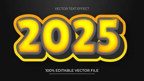 Editable text effect Happy New Year 2025 With Black Background Stock Illustration