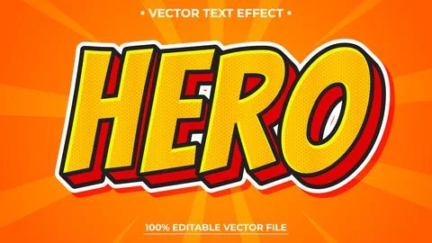 Editable text effect Hero pop art cartoon comic style 3d template Stock Illustration