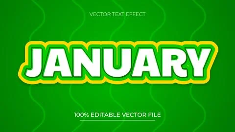 Editable text effect January comic style 3d text effect with green color Illustrazione stock
