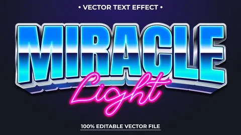 Editable text effect Miracle Light 3d template gradient style Stock Illustration