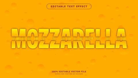 Editable text effect Mozzarella 3d cartoon template style premium vector Stock Illustration