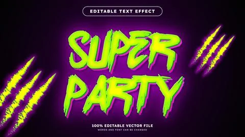 Editable Text Effect Neon Graffiti Super Party Streetwear Style Illustrazione stock