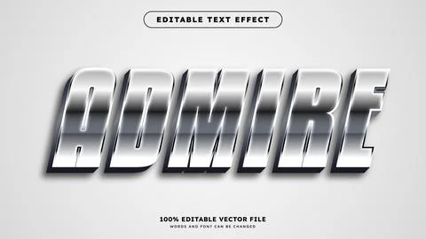 Editable text effect Silver with silver gradient 3d metallic style Stock Illustration