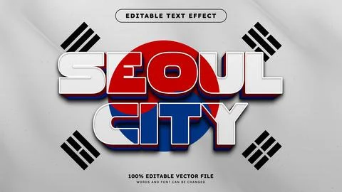 Editable text effect South Korea with country flag style mockup concept Stock Illustration