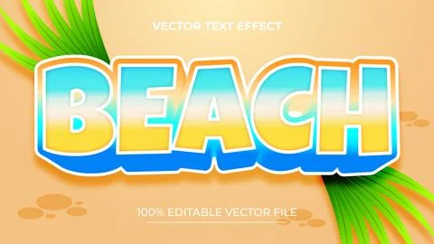 Editable text effect Summer Beach 3d Cartoon template style Stock Illustration