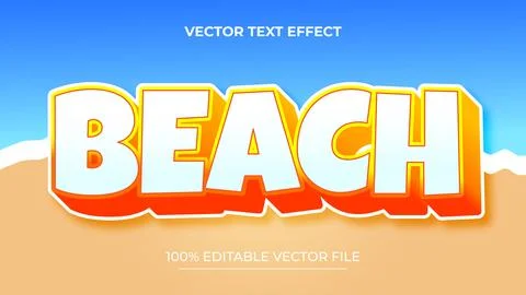 Editable text effect Summer Beach 3d Cartoon template style with beach back.. Stock Illustration