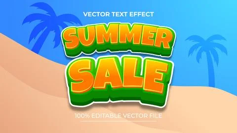 Editable text effect summer sale 3d style on beach background Stock Illustration