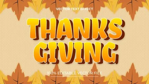 Editable text effect thanksgiving text with leaves illustration Stock Illustration