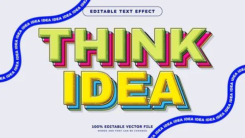 Editable text effect Think Idea 3d cartoon template with colorful modern vi.. Stock Illustration