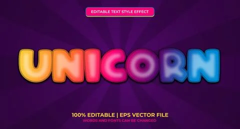 Editable Text Effect Unicorn Horse Rainbow Playful Color Vector Style Stock Illustration
