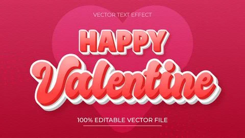 Editable text effect Valentine text in cute pink style Stock Illustration