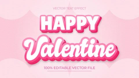 Editable text effect Valentine text in cute pink style Stock Illustration